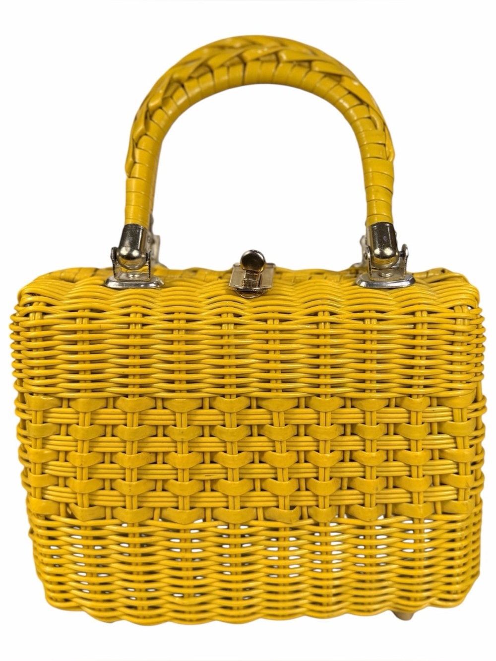 1960s ADG Made in Hong Kong Yellow Wicker Woven Top-Handle Women’s Bag
